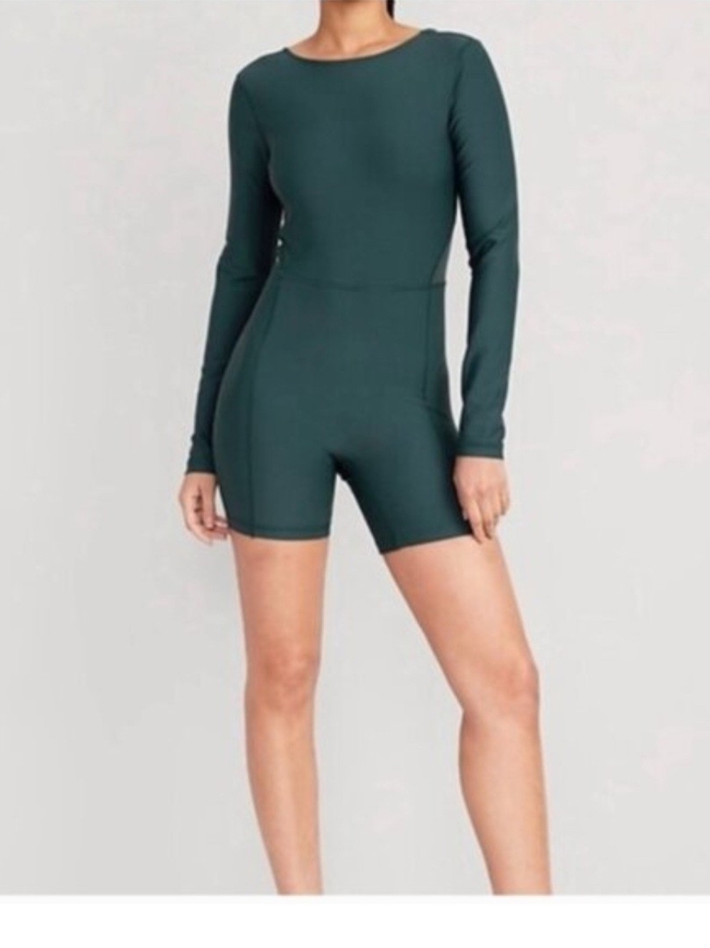 NWT Old Navy Women's Green Scoop-back, Long Sleeve Athletic Romper. Sz Med